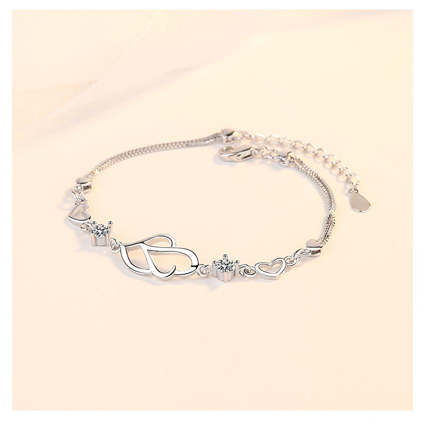 Korean Heart to Heart S925 Sterling Silver Bracelet with Diamond Inlay - Elegant Jewelry Gift for Women