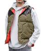 Samdiff Padded Vest with PU Leather American Casual Size Khaki Men's Yoke, Outerwear, Jumper, Vintage-Look Joker, M, (45)