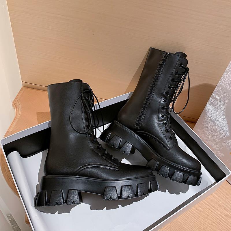 Martin Boots Women's 2021 Spring and Autumn New White Thin Medium Tube Breathable Thick-soled Single Boots Trendy Versatile Locomotive Short Boots
