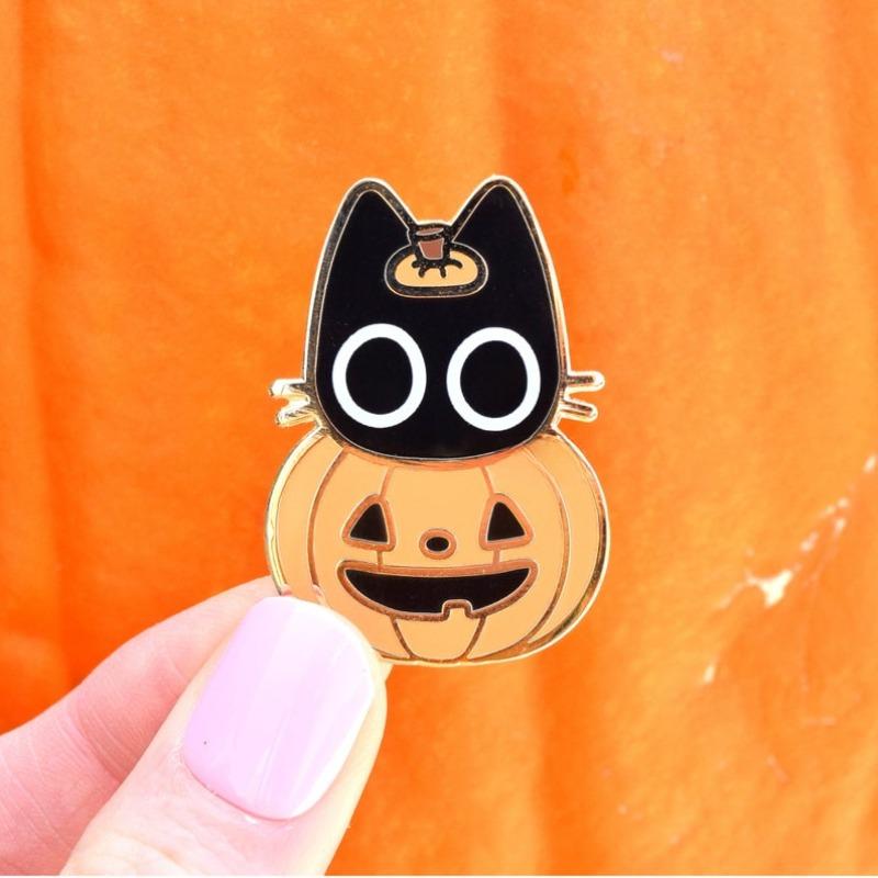 

Эмалированная булавка Scaredy Cat с тыквой Хэллоуин, Черная кошка, Жуткий, Кошачья булавка, Булавка в стиле кавай, Милая булавка, Жуткий, Джек-о-фонарь