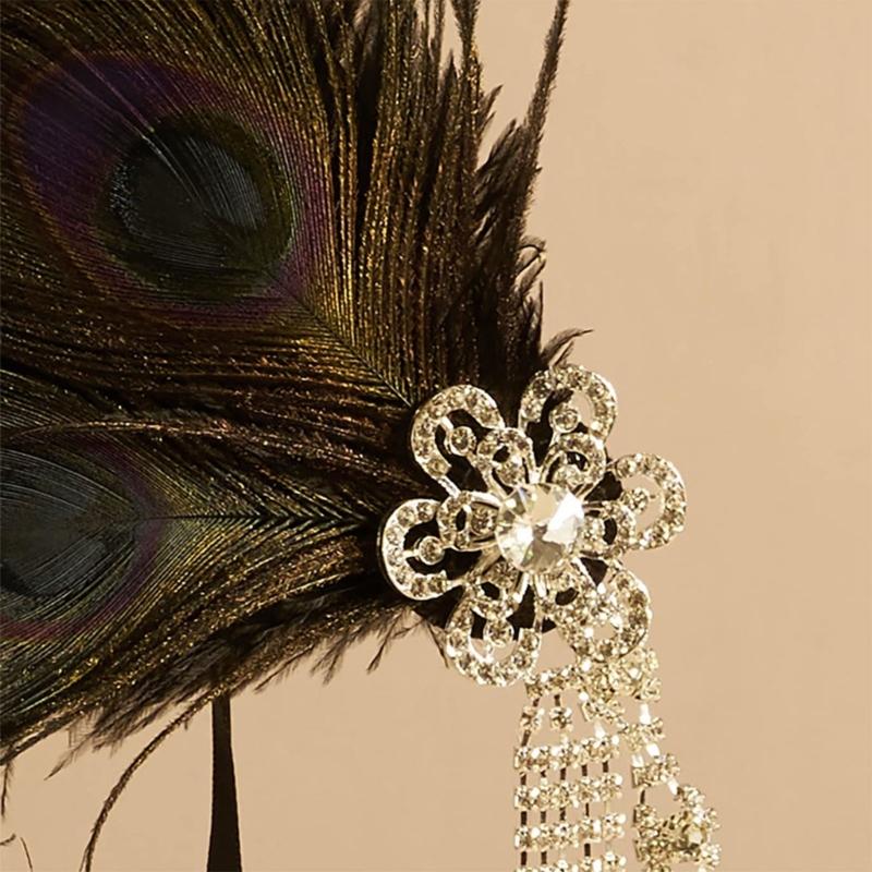 1920s Fashion Feather Hair Band Metal Base Rhinestones Hair Decoration for Durability Perfect for Masquerades Balls