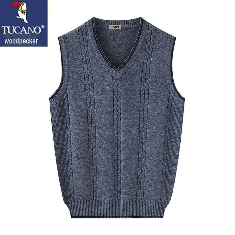Men's Woodpecker Cashmere V-Neck Wool Vest - Solid Color, Sleeveless, Knit Sweater for Spring & Autumn