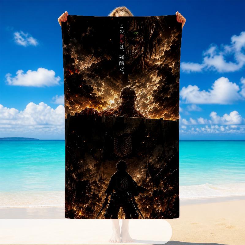 Quick Dry Beach Towel Attack on Titan Pattern, Lightweight Absorbent Towel for Pool Beach Vacation Use