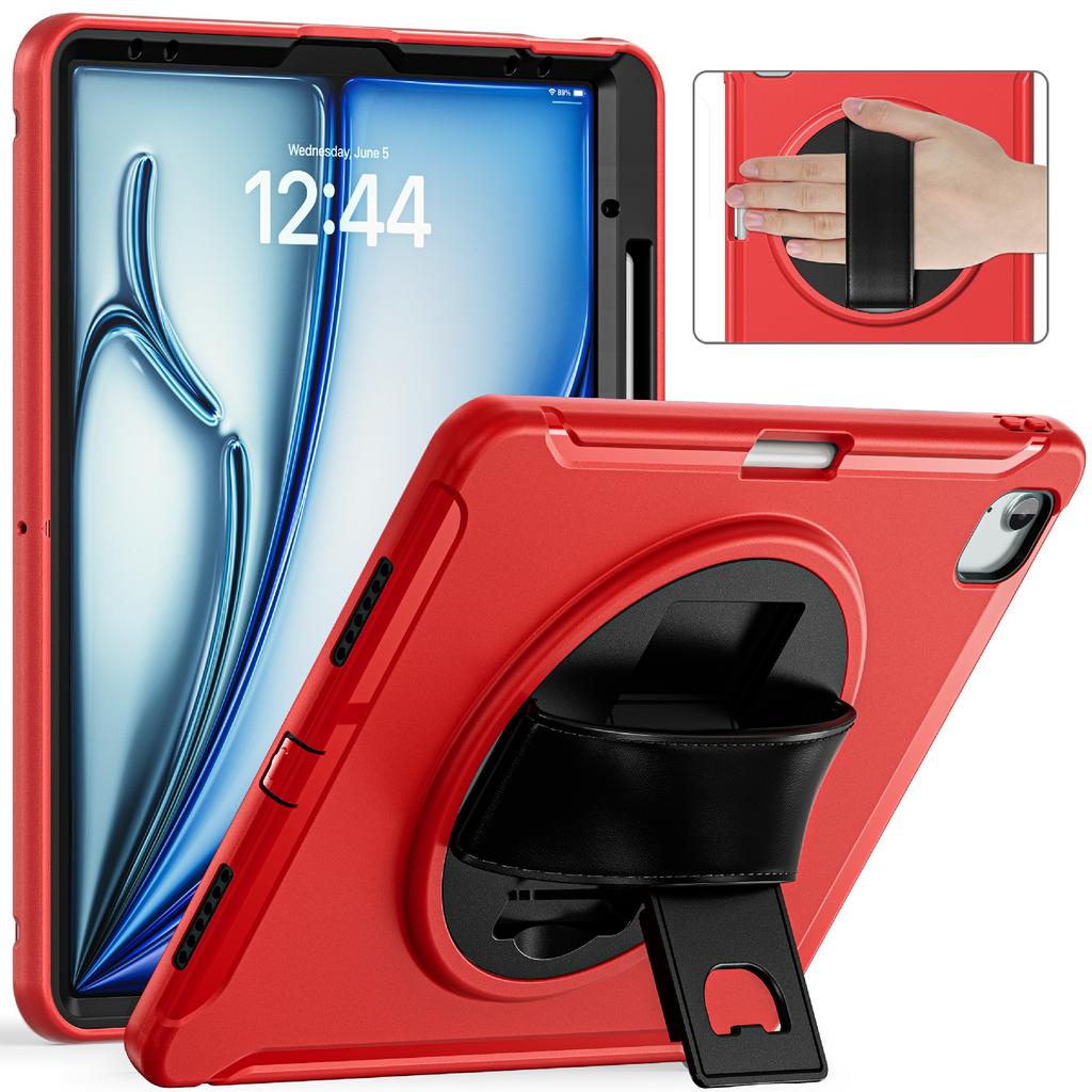 For iPad Air 13 (2025)/(2024)/Pro 12.9 (2022)/(2021)/(2020)/(2018) Case Kickstand PC+TPU+Silicone Cover with Pen Slot