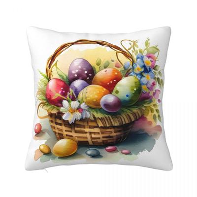 Easter Egg In Basket Pillow Cover Colorful Novelty Pillow Case Printed Cushion Cover Pillowcases For Office Car Home Decorative