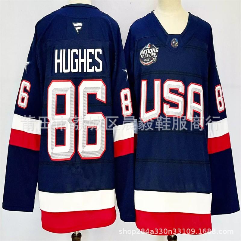 Maglia da Hockey su Ghiaccio da Uomo Squadra USA Numero Personalizzato 19 7 34 Ricamato Misto Cotone Abbigliamento Sportivo Performance