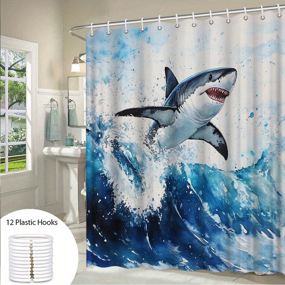 1pc Ocean Shark Shower Curtain 2D Graphic Print Bath Decoration with Bold Great White Shark in Vibrant Ocean Waves Stylish Bathr