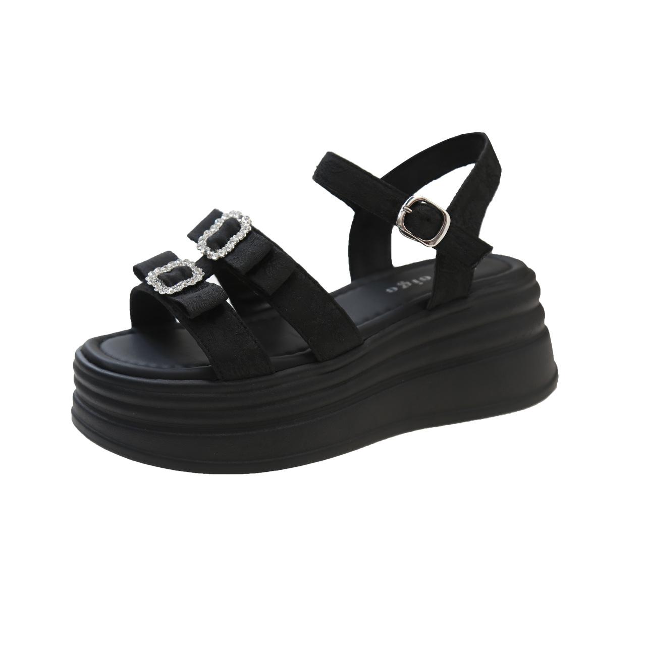 

Модные босоножки на платформе 6 см, танкетки для женщин, модная летняя обувь, повседневные тапочки на липучках, пляжная обувь, тапочки, туфли на платформе 40 чёрный