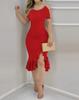 Summer tight ruffle edge split pearl decorative dress women