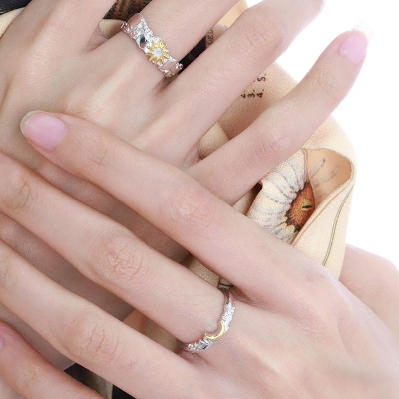 Delicate Love Sun Moon Matching Rings Stainless Steel Sun Moon Rings for Couples Simple Elegant Love Rings Jewelry