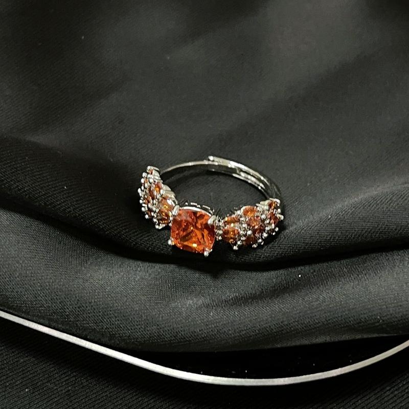 Color Series Yellow Diamond Pink Diamond Red Diamond Open Ring Light Luxury French Premium Sense Micro-Inlaid Diamond Zircon Ring Women