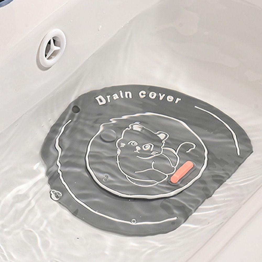 Anti Odor Floor Drain Cover Cartoon Cat Kitchen Sink Seal Mat  for Bathroom Hair Collection