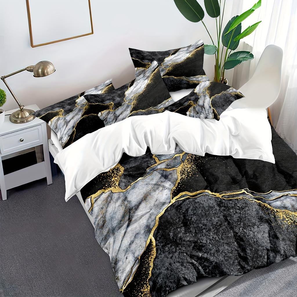 Soft And Comfortable Marble Print Duvet Cover Set With Washable Pillowcases Perfect For Bedroom And Guest Room
