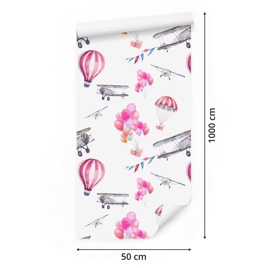 Wallpaper Balloons and Airplanes In the Sky for the Living Room and Bedroom 50x1000