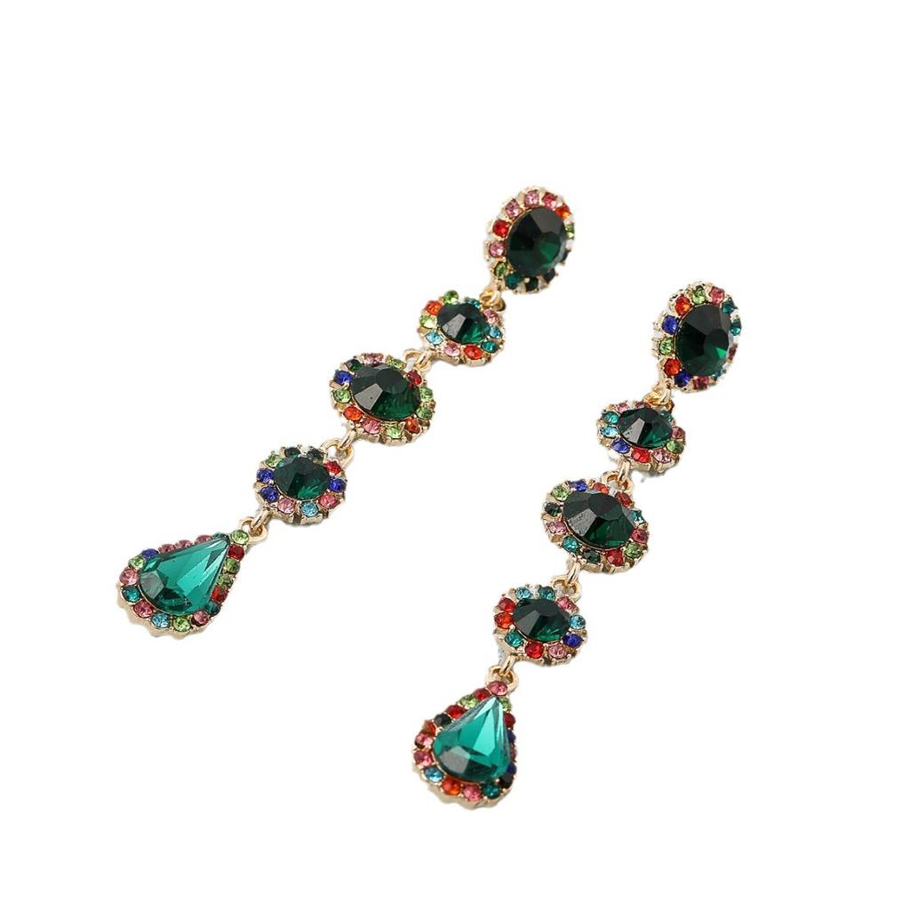 Personalized Fashion Colored Diamond Alloy Stud Earrings Women's Diamond-set Water Drop-shaped Niche Design Earrings Long Fringed Earrings