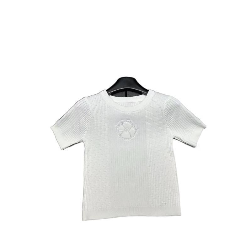 Xiangjia Embossed Floral Knit Round Neck Short Sleeve Casual Top - European Style Spring Arrival