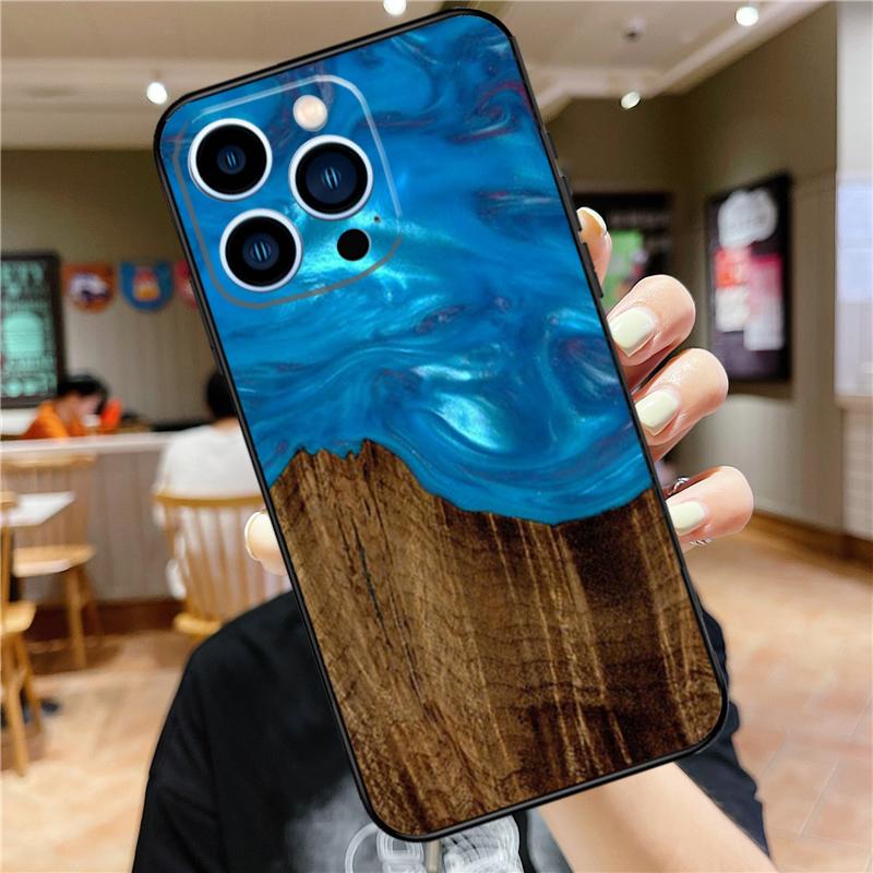 Traveler Protective Wood Resin Case For iPhone 17 15 14 13 12 11 16 Pro Max Mini Plus 16e 17 Air Bumper Cover Accessories