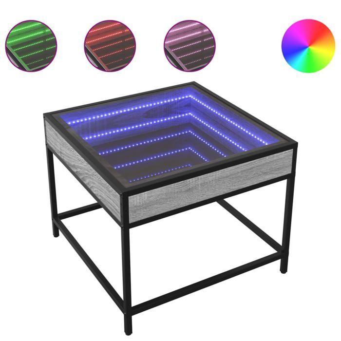 VidaXL Coffee Table with LED Infinity Sonoma Gray 50x50x41 Cm, Side Table, Living Room Table, Side Table, End Table 847680