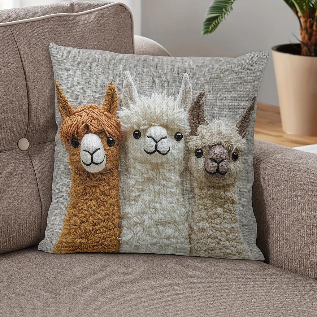 Kissenbezüge 1 Stück Niedliche Alpaka Familie 2D Flach-gedruckter Kissenbezug für Zuhause Sofa Kissenbezug Heimzimmer Schlafsaal Dekoration