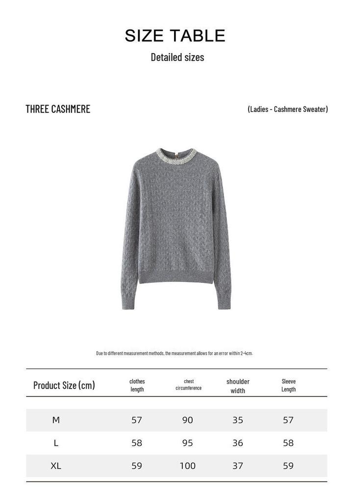 2025 Autumn/Winter Women's Cashmere Knit Top with Handmade Pearl Collar and Fluffy Fleece
