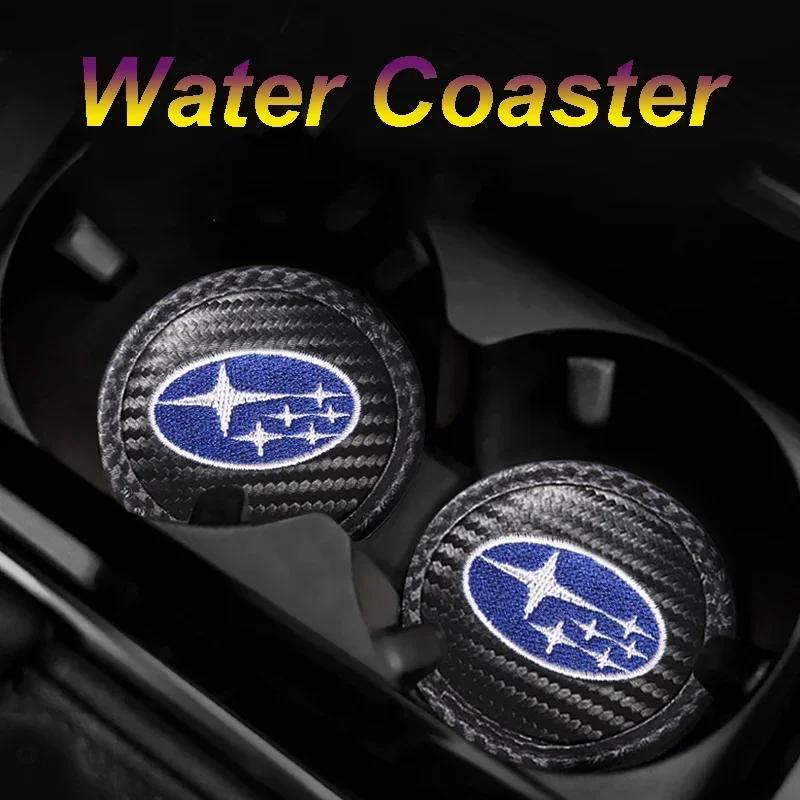 For Subaru Impreza Legacy Forester Outback WRX BRZ Tribeca 2pcs Car Badge Interior Parts Anti-slip Mat Water Coaster Accessories