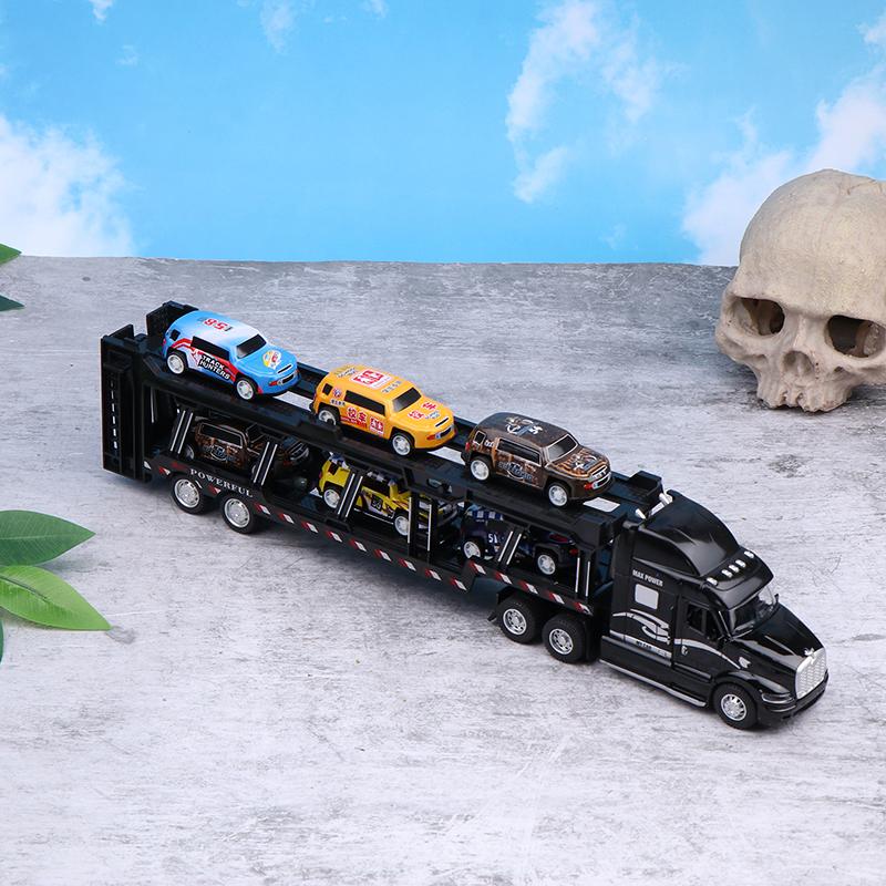 Alloy American Big Truck With 6Pcs Mini Metal Alloy Diecast Car Model Scale Toys Vehicles Carrier Truck For Kids