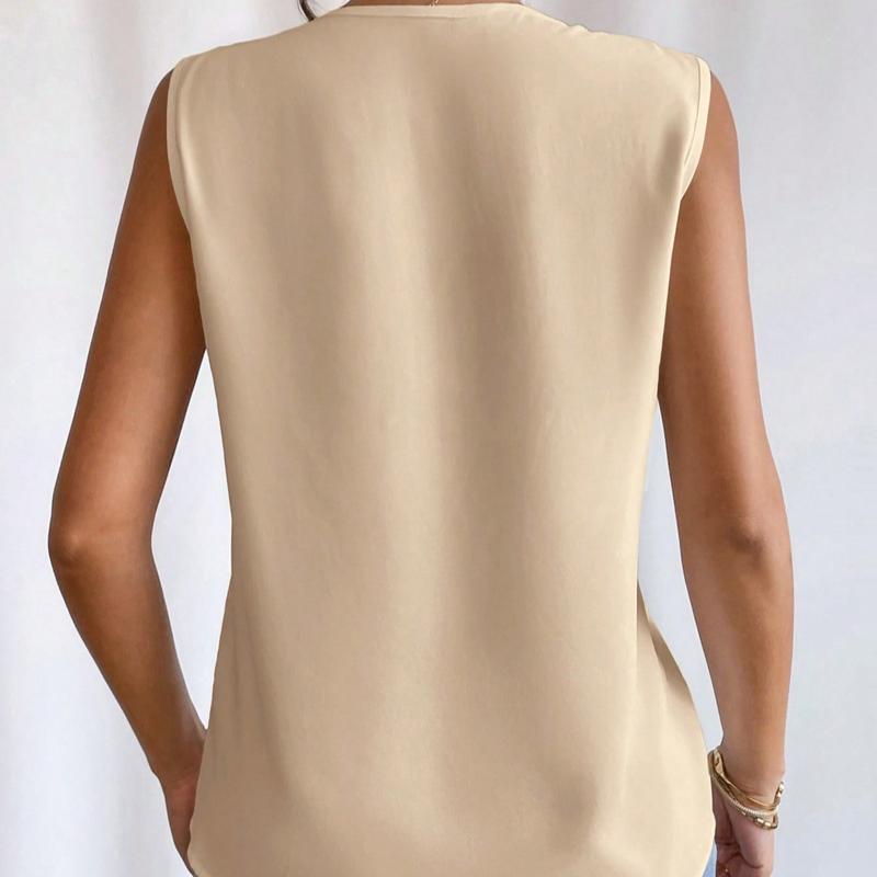 Summer New Pleated V-neck Solid Loose Shirt Women Sleeveless Elegant Casual Woman Blouse Vintage Fashion Office Lady Plus Size Blouses Tops 24716