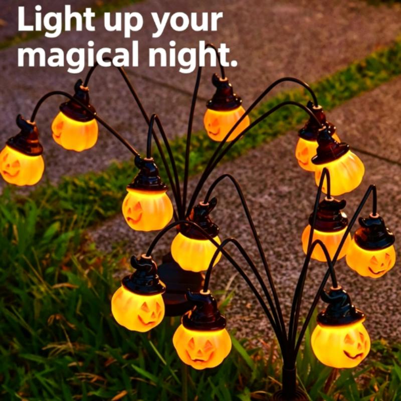 Halloween Solar Pumpkin Garden Lights Outdoor Waterproof Orange Ghost Lights Garden Yard Terrace Holiday Horror Decorations