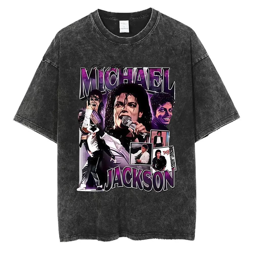 MJ Salute To Michael Jackson Classic Poster Graphic Print T-Shirt Men Women Streetwear Hip Hop Y2K Fashion Vintage Washed O-neck Cotton Oversized Top