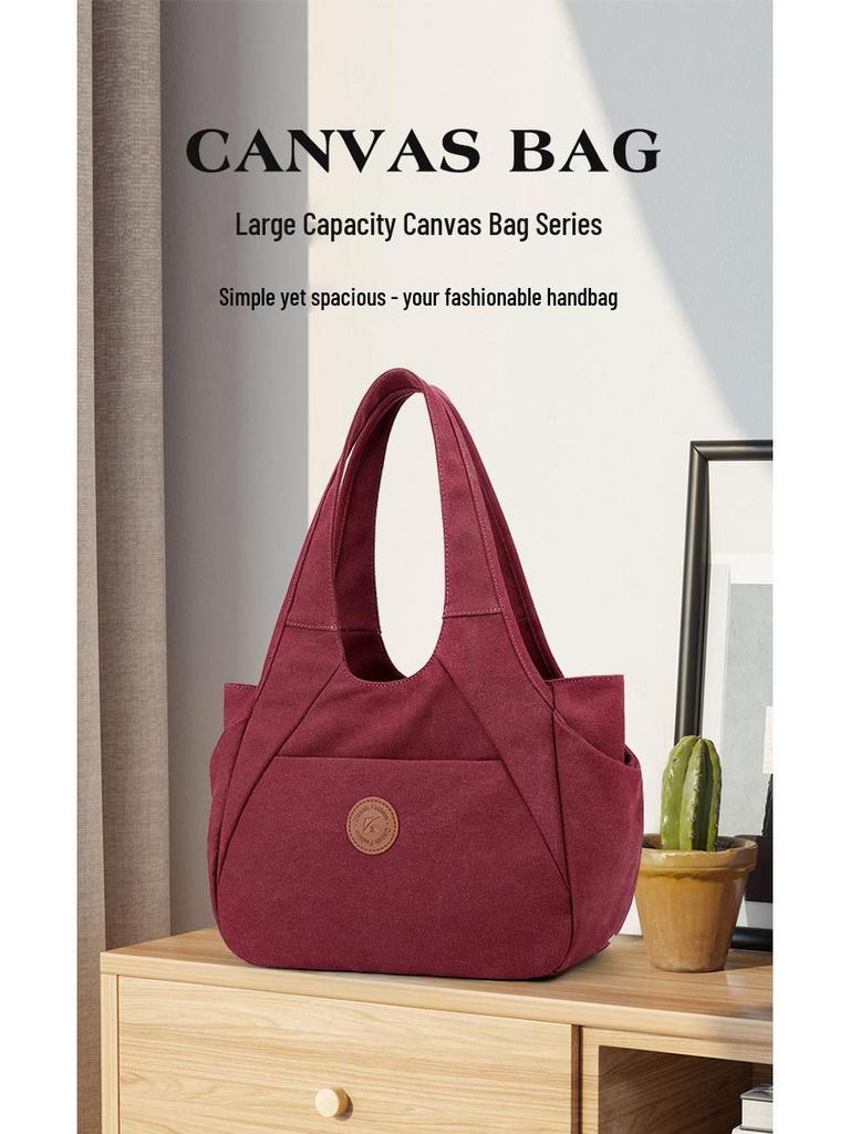 2025 Women's One-Shoulder Bag: Trendy, Versatile Canvas Handbag with Large Capacity, Simple Korean Style, Solid Color.