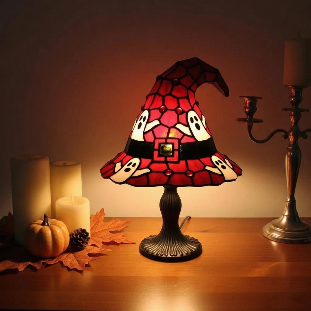 Witch Hat Ornament, Bedroom, Stained Glass Hat LED Lights, Table Night Light, Halloween Decor For Indoor Party Wiccan