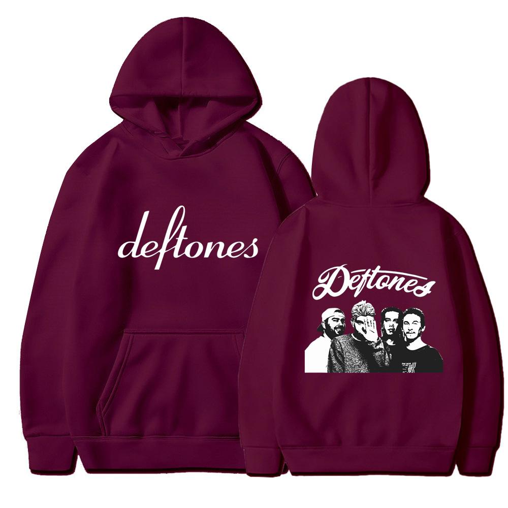 Deftones Hoodie Rote Rockband Merch Nu Metal Grunge Y2K Streetwear Unisex Langarm mit Bandfoto-Aufdruck