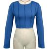 Women's Slim Short Navel Exposed Round Neck Temperament Long-sleeved Tops