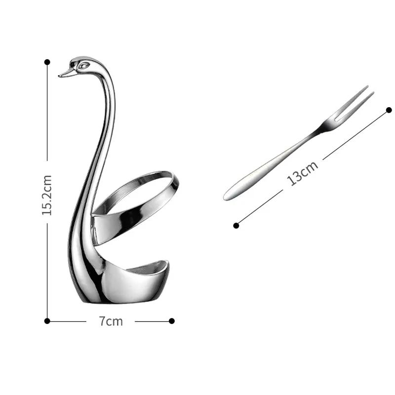 304 Stainless Steel Fruit Fork Cake Mooncake Fork Dessert Coffee Spoon Swan Shaped Base Combination Fruit Tableware Set YLE531