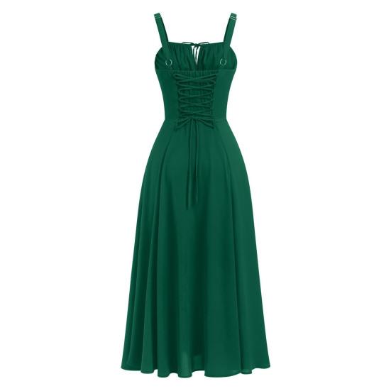 Bohemian Style Summer Dress Adjustable Drawstring Corset Versatile Square Cut Midi