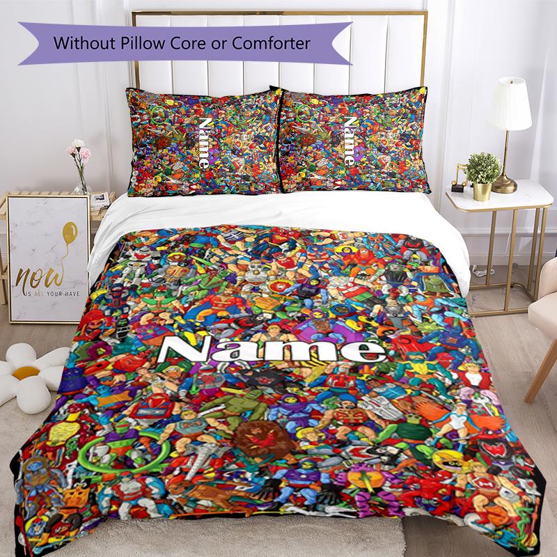 3pcs Custom Name Cartoon He-Man and the Masters of the Universe Bedding Set Duvet Cover Closure Includes 1 Duvet Cover & 2 Pillowcases for All Seasons