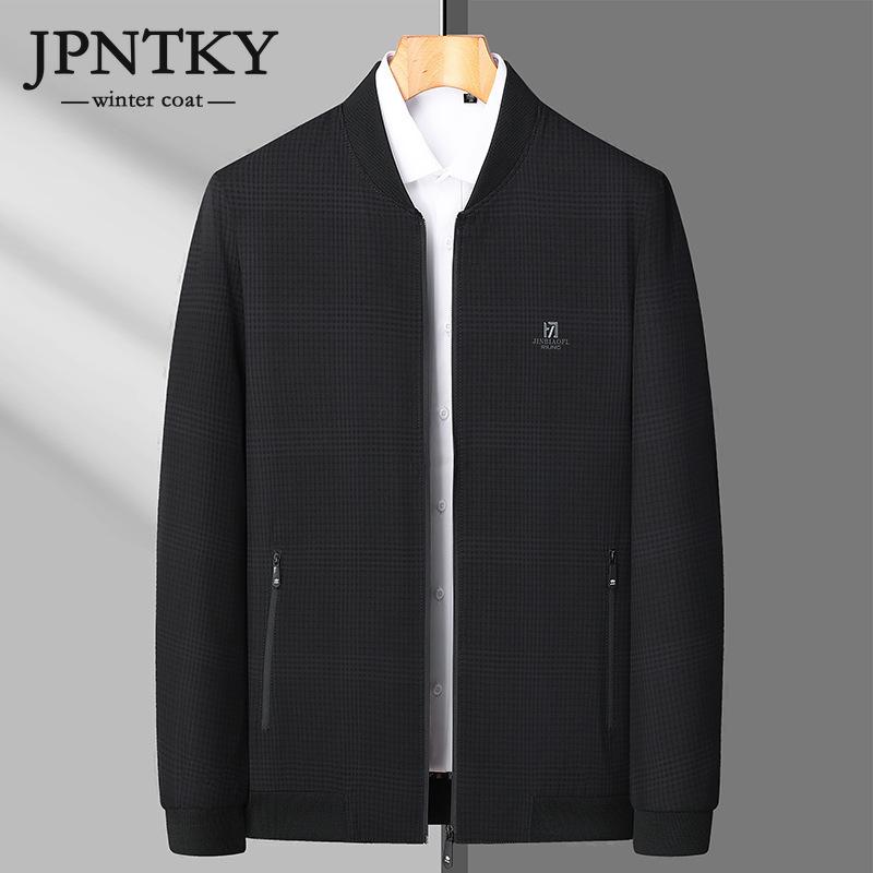 

JPNTKY Мужская тонкая клетчатая куртка на весну и осень, деловая повседневная куртка с бейсбольным воротником, повседневное пальто для папы среднего возраста