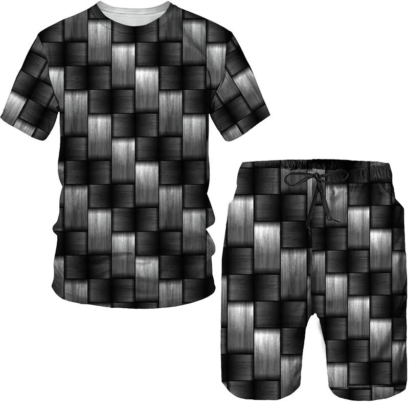 Abstract Pattern Men's Tracksuits Geometric 3D Print T Shirts/Shorts/Sets Hip Hop Streetwear Harajuku Couple 2 Piece Outfits