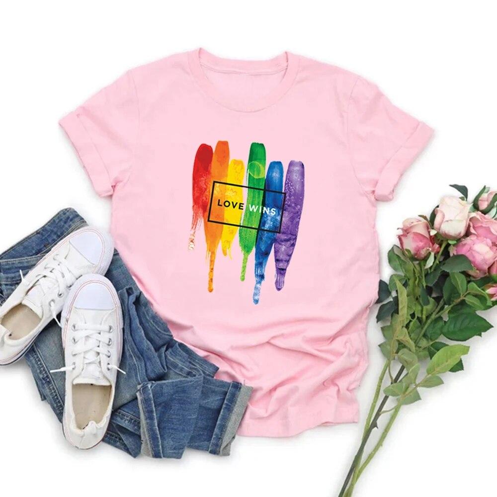 LGBT T-särk Gay Pride T-särk Vikerkaarega Gei Lesbi T-särgid Armastus Võidab T-särk Naiste Lühikeste Varrukatega T-särk Streetwear Topid LGBT Kingitus