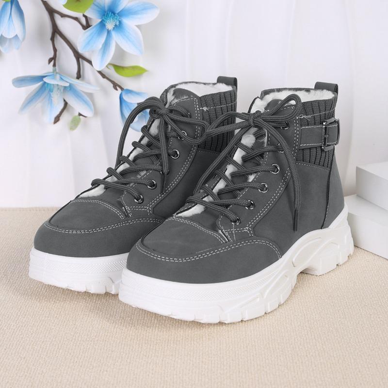 New winter high-top large-size thermal hiking shoes women's foreign trade thick-soled velvet lace-up short snow boots
