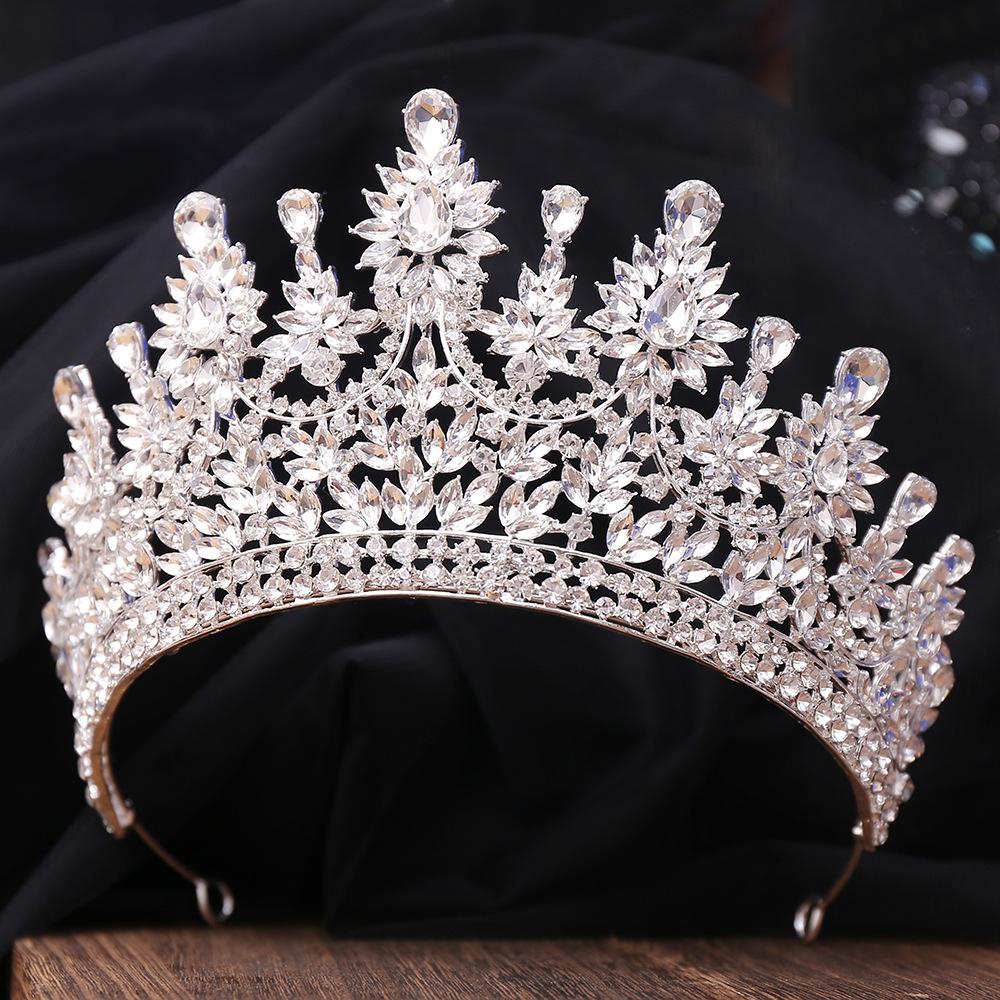 

European and American Bridal Rhinestone Tiara Large Crown, Set with Red Crystal Luxury Wedding Festival Crown 2026 16*9.6CM