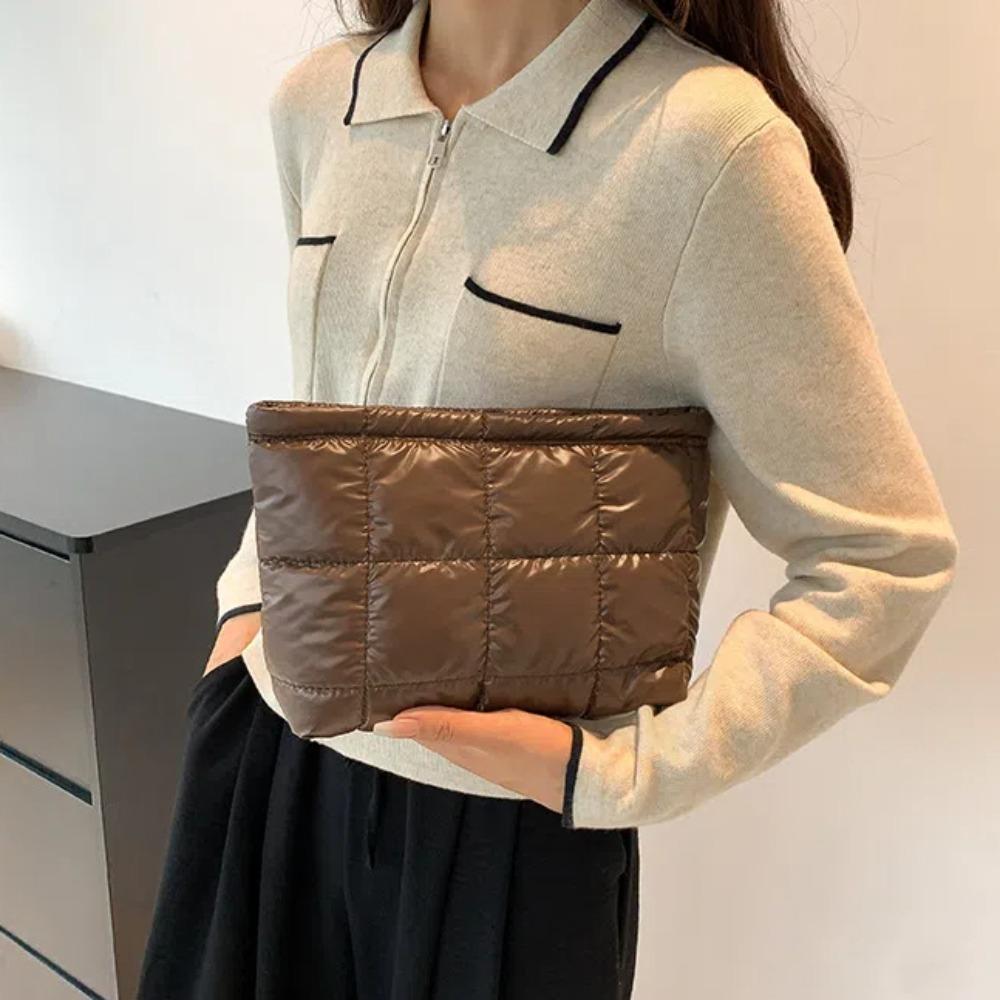 

Сумка-клатч из искусственной кожи с пуховым принтом, вместительная, толстая, клетчатая, с пуховой подкладкой, косметичка для работы