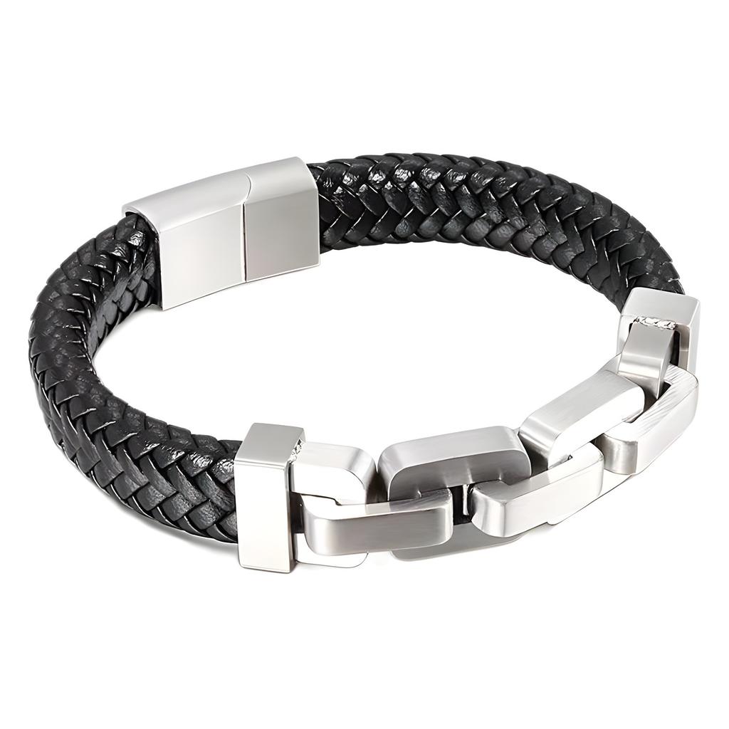 Accessories Men's Bracelet Wide Square Chain Splicing Leather Bracelet Accessories Stainless Steel Bracelet