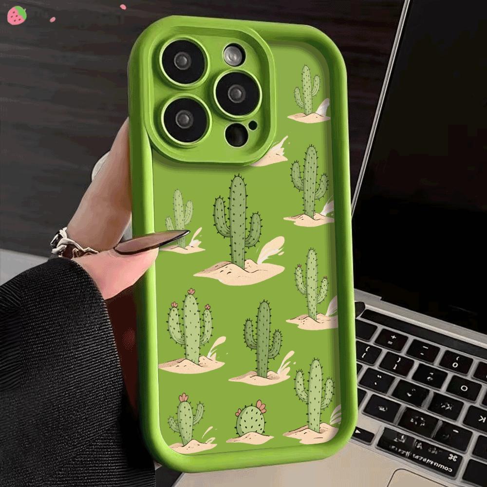 New Pattern Green Cactus Phone Case For iPhone 16 15 14 13 12 11 Pro Max Plus/Mini Shockproof Scratch proof Soft Protect Cover