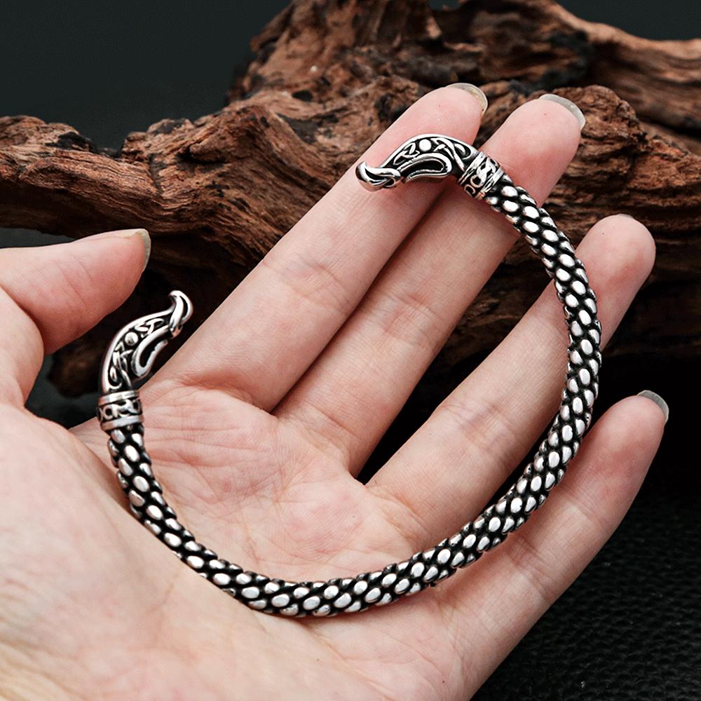 Vintage Stainless Steel Vikings Dragon Opening Bracelet Nordic Runes Cuff Bangles For Men Women Scandinavian Jewelry Accessories