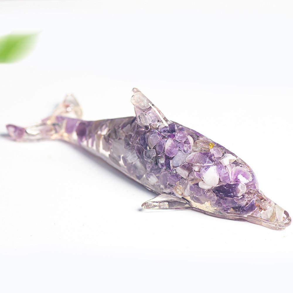 Water Crystal Dolphin Resin Decor With Semiprecious Stones For Home And Gift Use