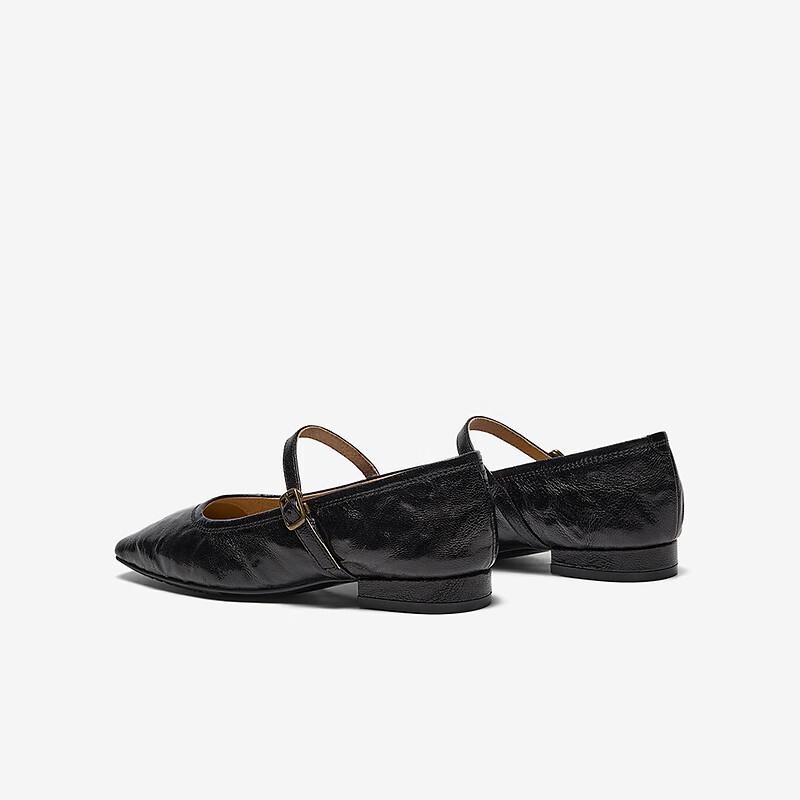 Bata Sheepskin Mary Jane Shallow Women's Vintage Elegant Versatile Flats