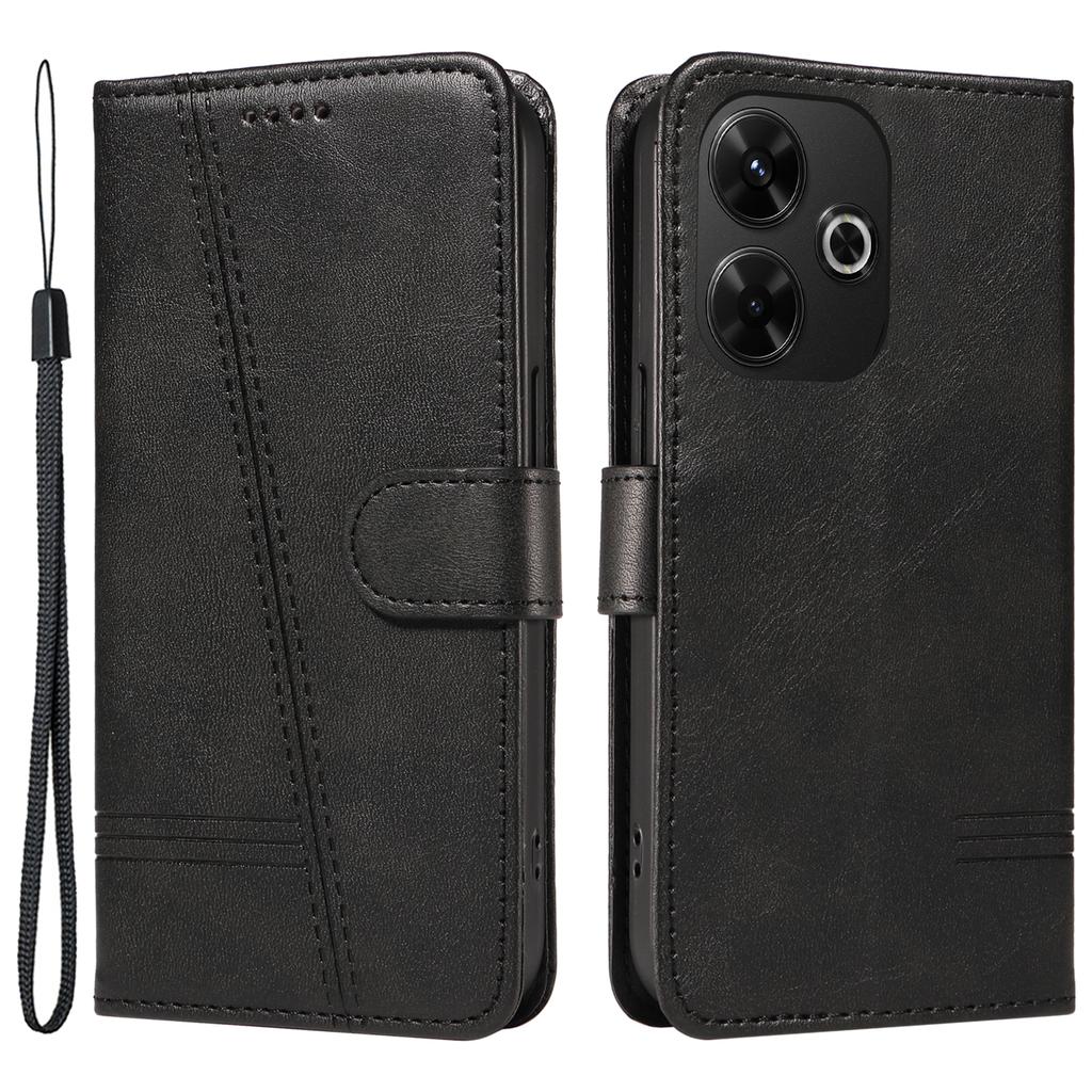 For Xiaomi Redmi 13 5G/13 4G Anti-Scratch Phone Case Imprinted Line PU Leather Cover Wallet with Wrist Strap