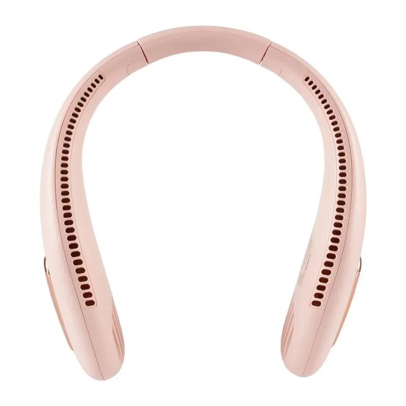 

New Portable Neck Fan Comfortable Outdoor Sports Rechargeable Leafless Lightweight Convenient for Travel Camping Gym рожевий