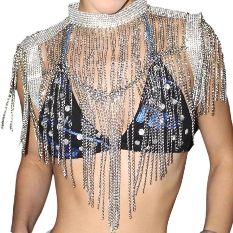 

Multi Layer Crystal Rhinestones Body Jewelry Stylish Alloy Chest Chain For Parties Comfort Fit Adjustable Length 1